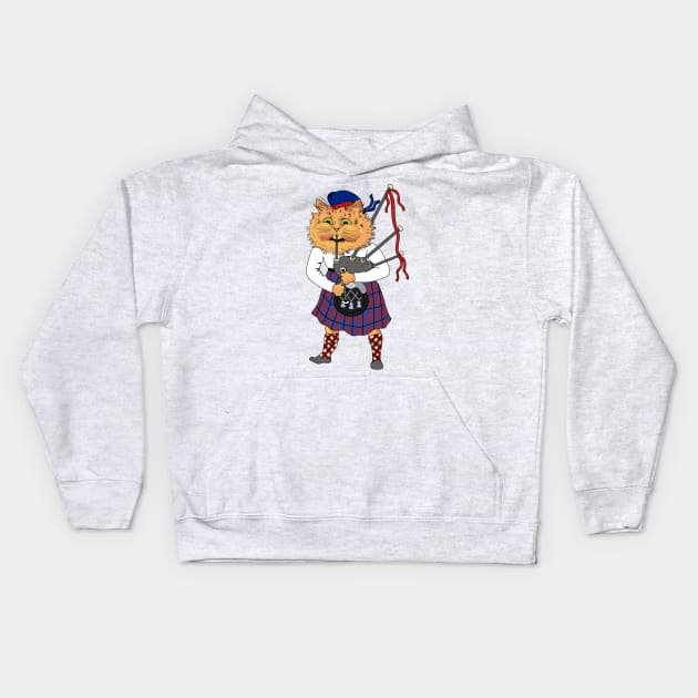 Scottish Bagpipe Playing Cat Kids Hoodie by KarwilbeDesigns